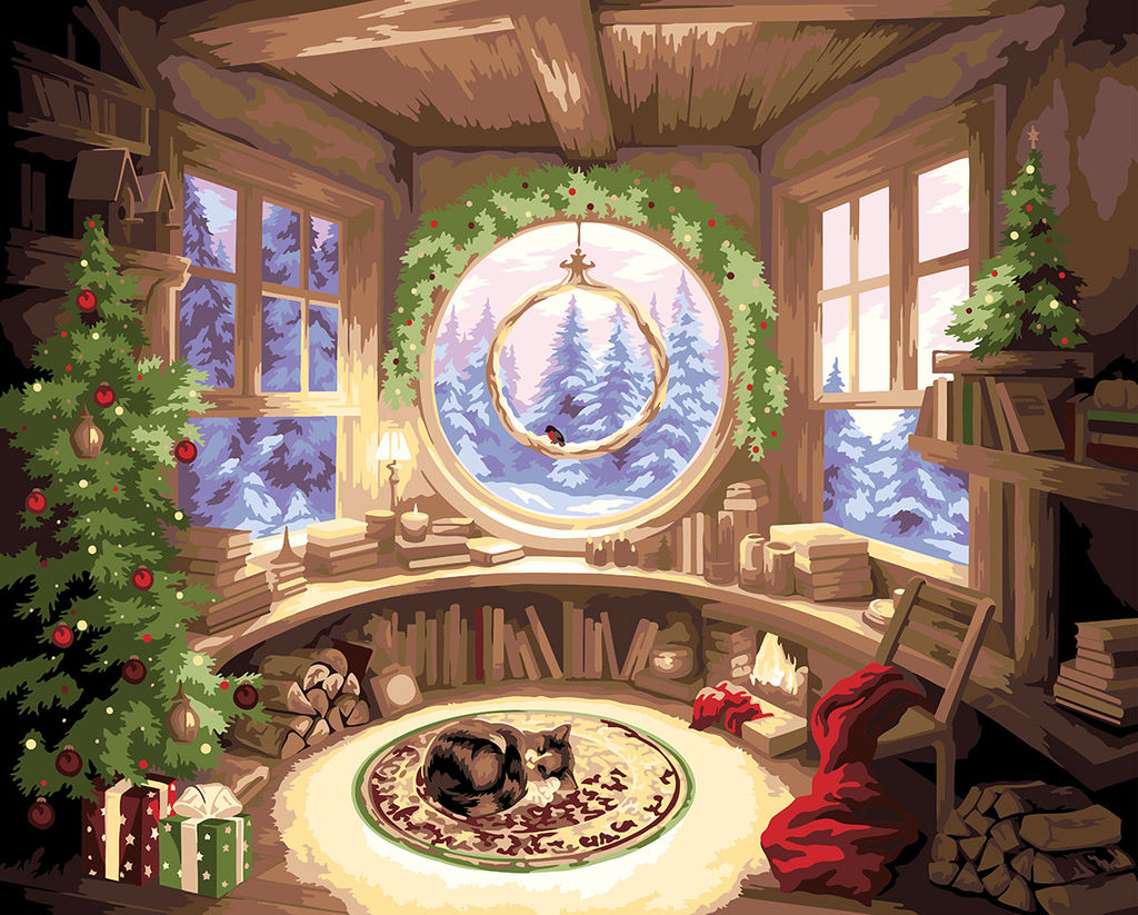 ФРЕЯ PNB/PLDD-261 Набор для раскрашивания по номерам ( со светодиодами ) 50 х 40 см Рождественское настроение