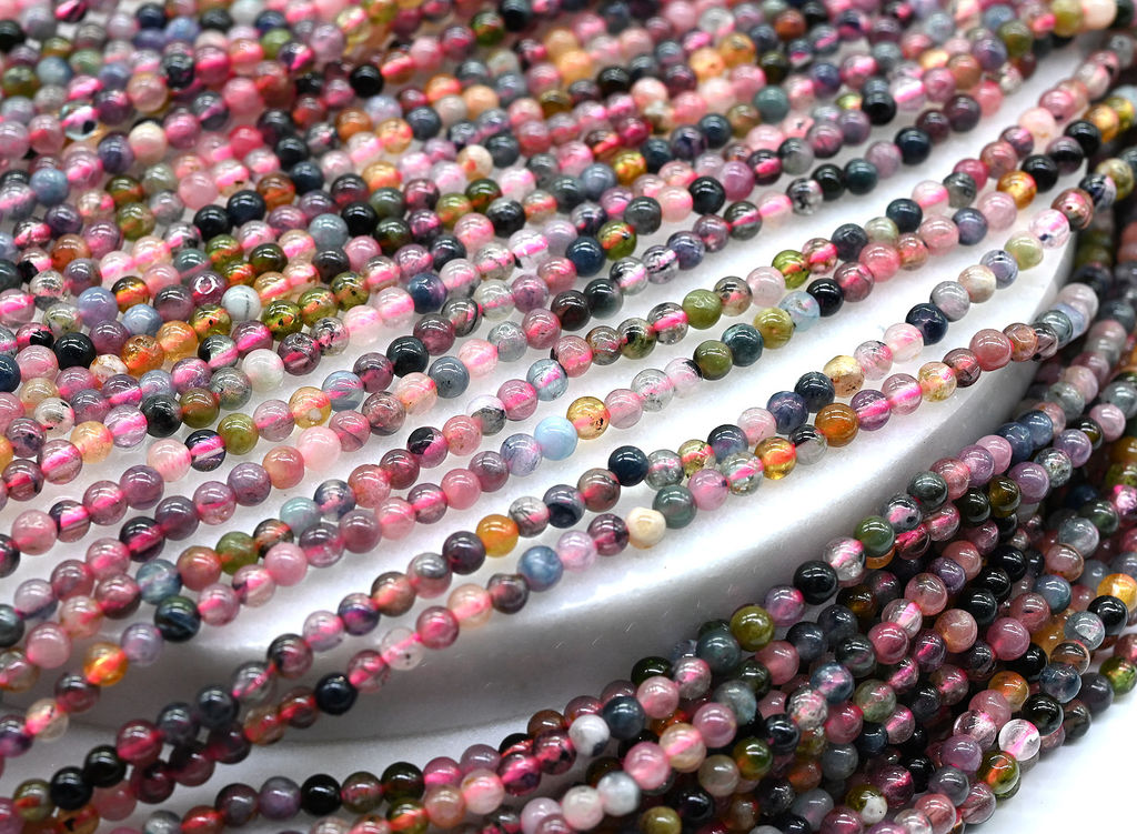Бусины из турмалина шарик 3мм, 40см, 155 бусин Радуга камня