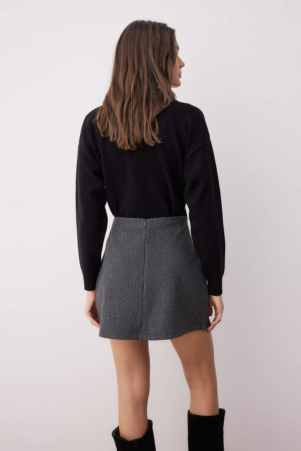 Antrasit Kase Can Kesim Orme Mini Etek TWOAW26ET00035 - Trendyolmilla фото 4