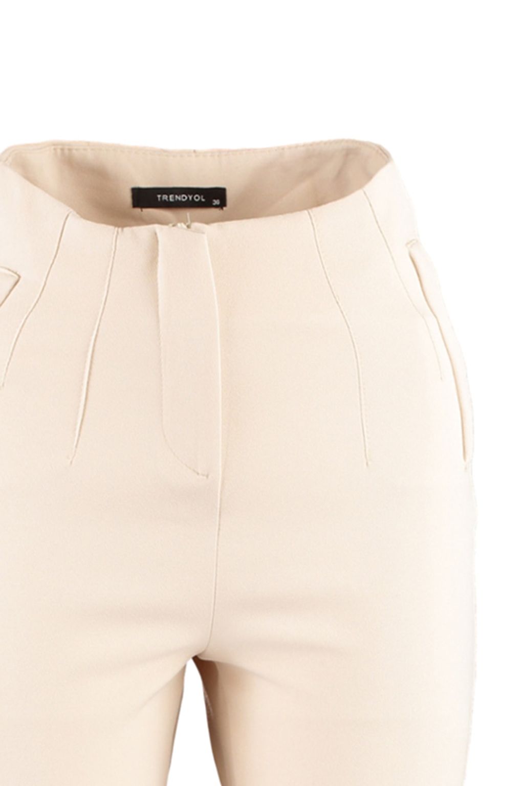 Bej Cigarette Kal?p Pensli Yuksek Bel Bilek Boy Dokuma Kumas Pantolon TWOSS20PL0515
