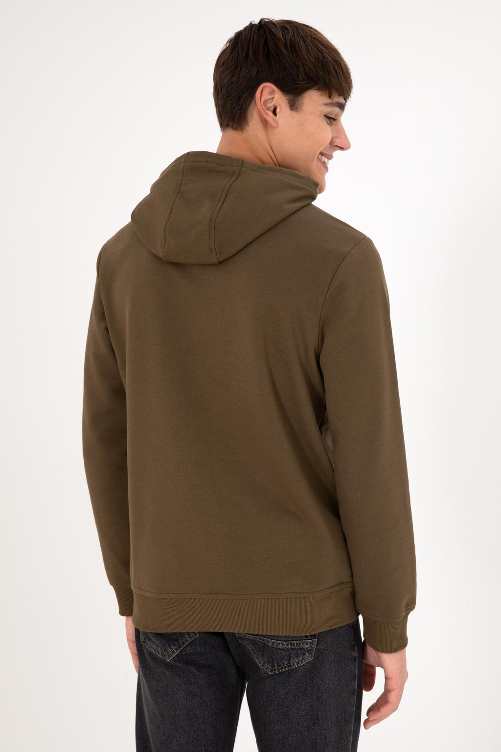 Erkek Regular Fit Kap__onlu Haki Basic Sweatshirt