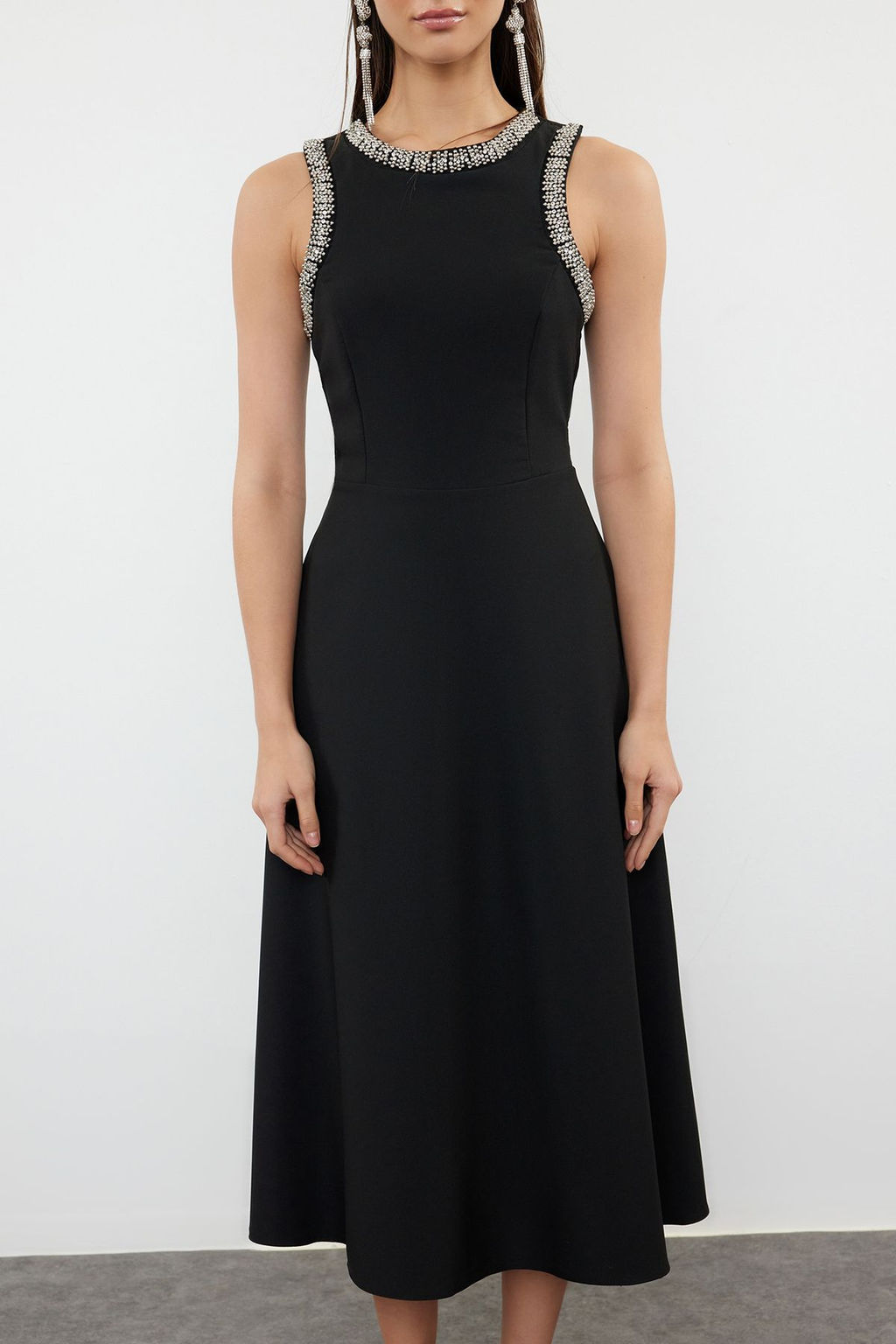 TRENDYOLMILLA Siyah A-Kesim Tas Aksesuarl? Dokuma Elbise TPRSS24EL00178  фото 7