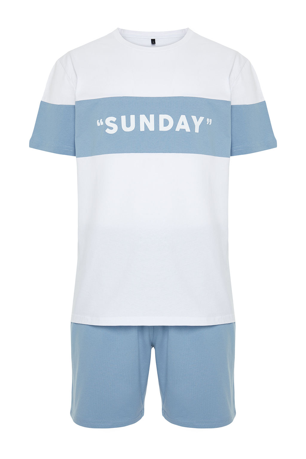TRENDYOL MAN Mavi Regular Fit Slogan Bask?l? Orme Sortlu Pijama Tak?m? TMNSS24PT00002 - Trendyolmilla фото 8