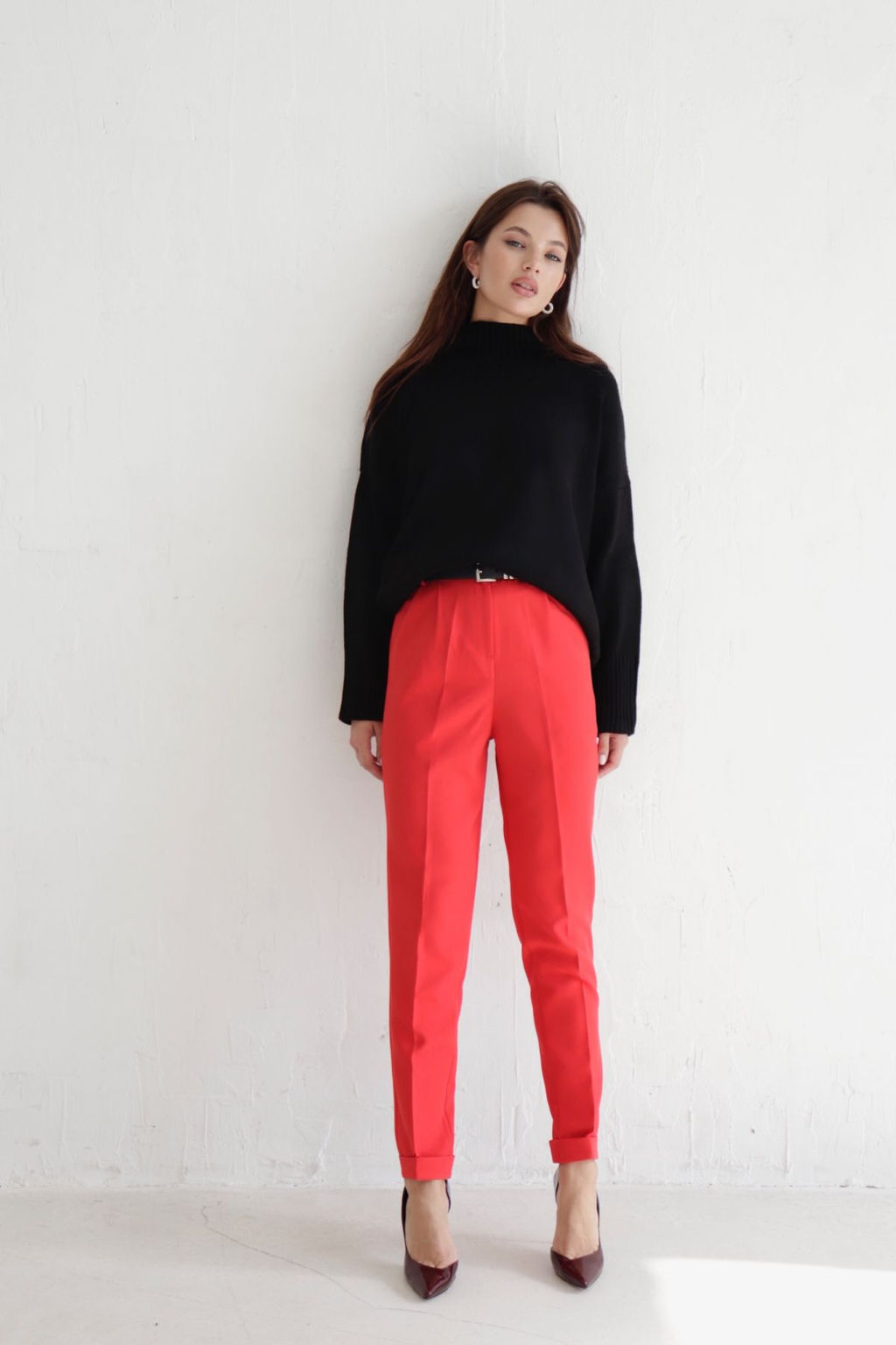 Брюки классика красные высокая посадка - Martichelli фото 3