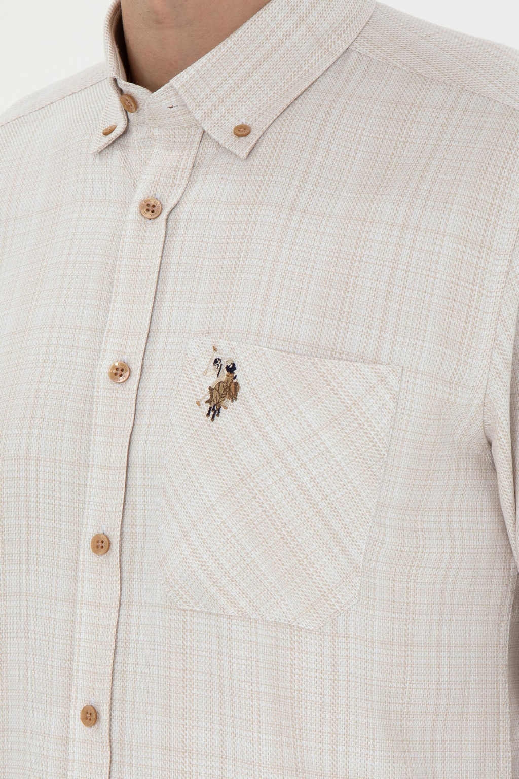 Мужская рубашка песочного цвета с длинным рукавом Неожиданная скидка в корзине - U.s. polo assn фото 7