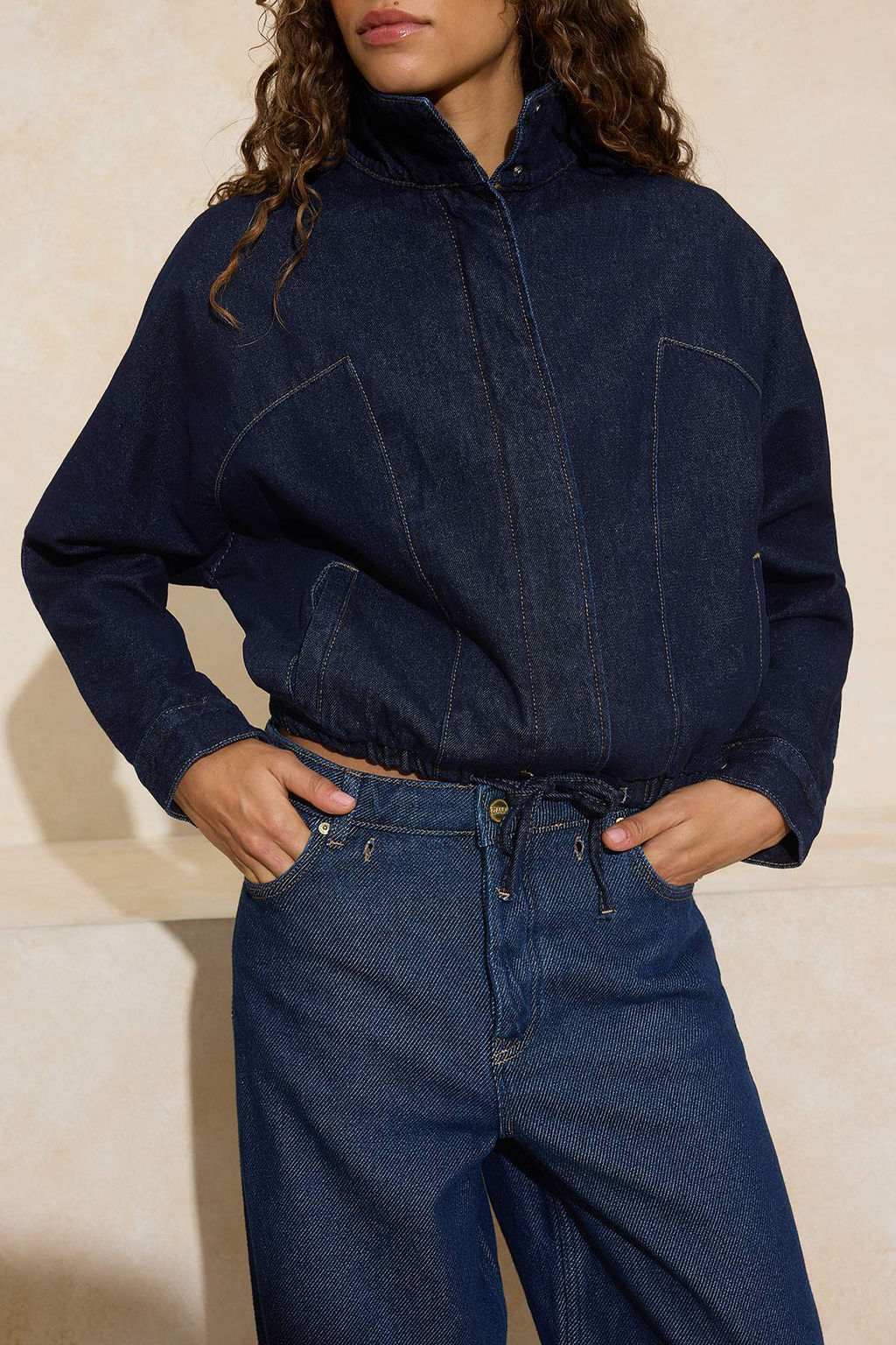 Koyu Mavi Dik Yaka Bomber Denim Ceket TWOSS26CE00003 - Trendyolmilla фото 8