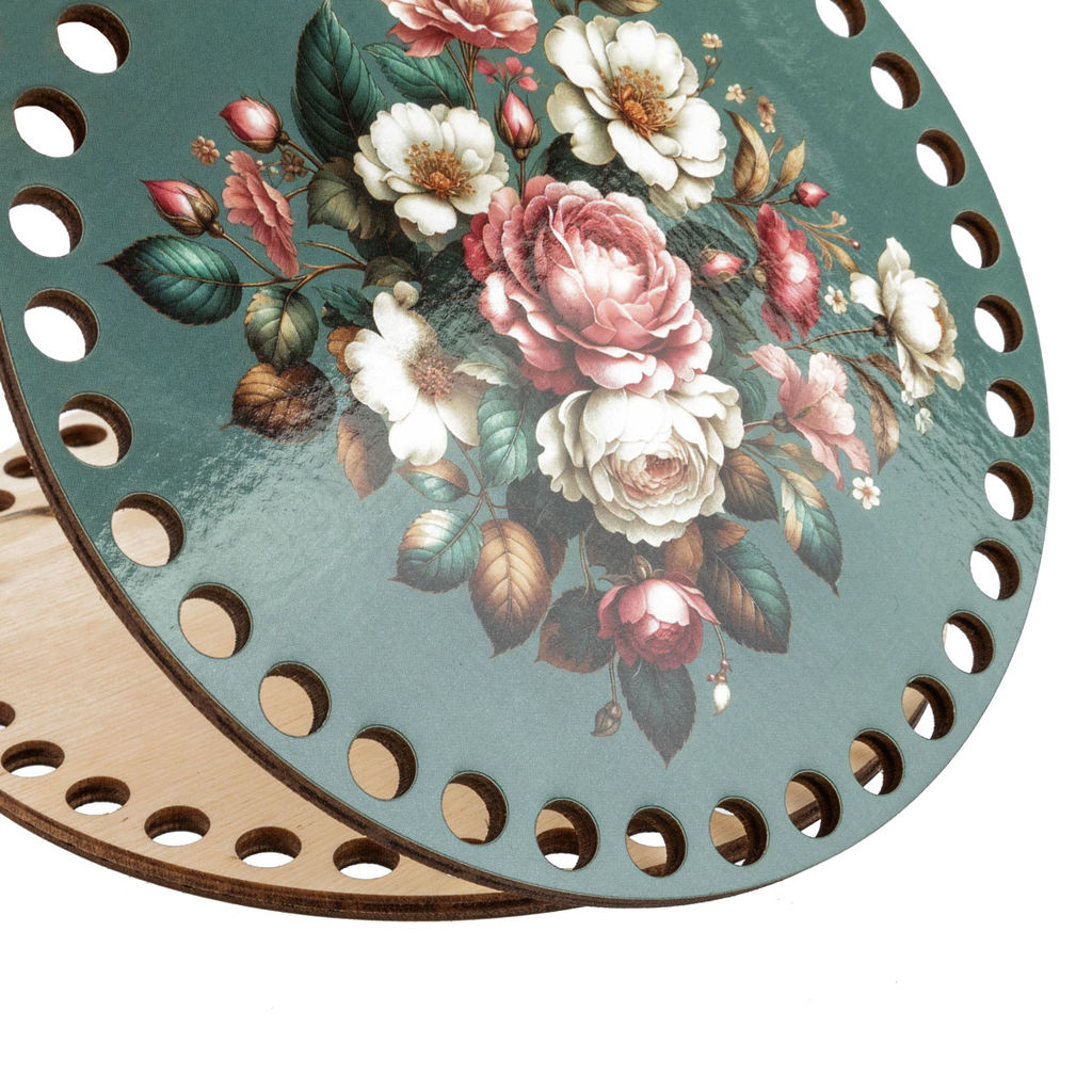 Заготовка для декорирования Love2art ДВ-01 Набор донышек для вязания Глянцевый фанера d 15 см х 0.4 см 2 шт 10 Цветочная композиция