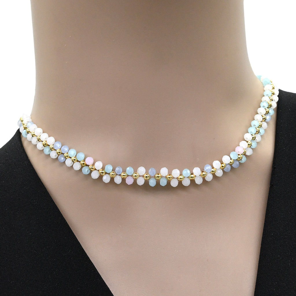 Чокер плетеный из циркона шарик 3мм цвет голубой, 36см