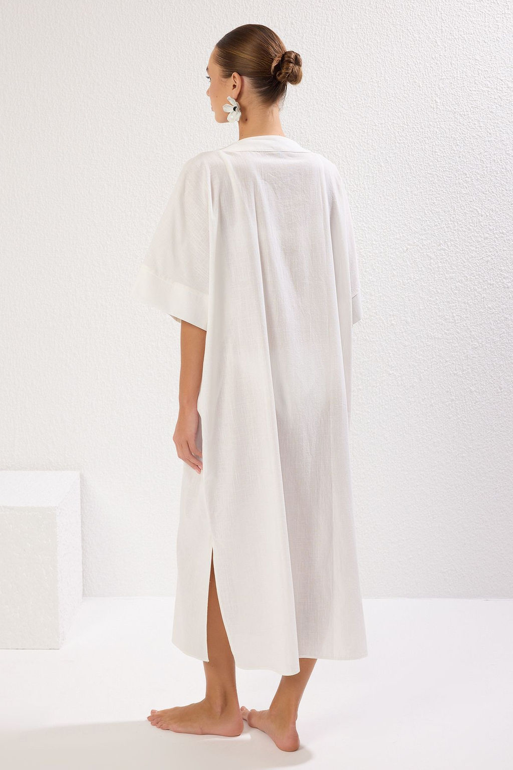 Ekru Maxi Dokuma Baglamal? Flaml? Pamuk Plaj Kimono&Kaftan TBESS25KM00017 - Trendyolmilla фото 6