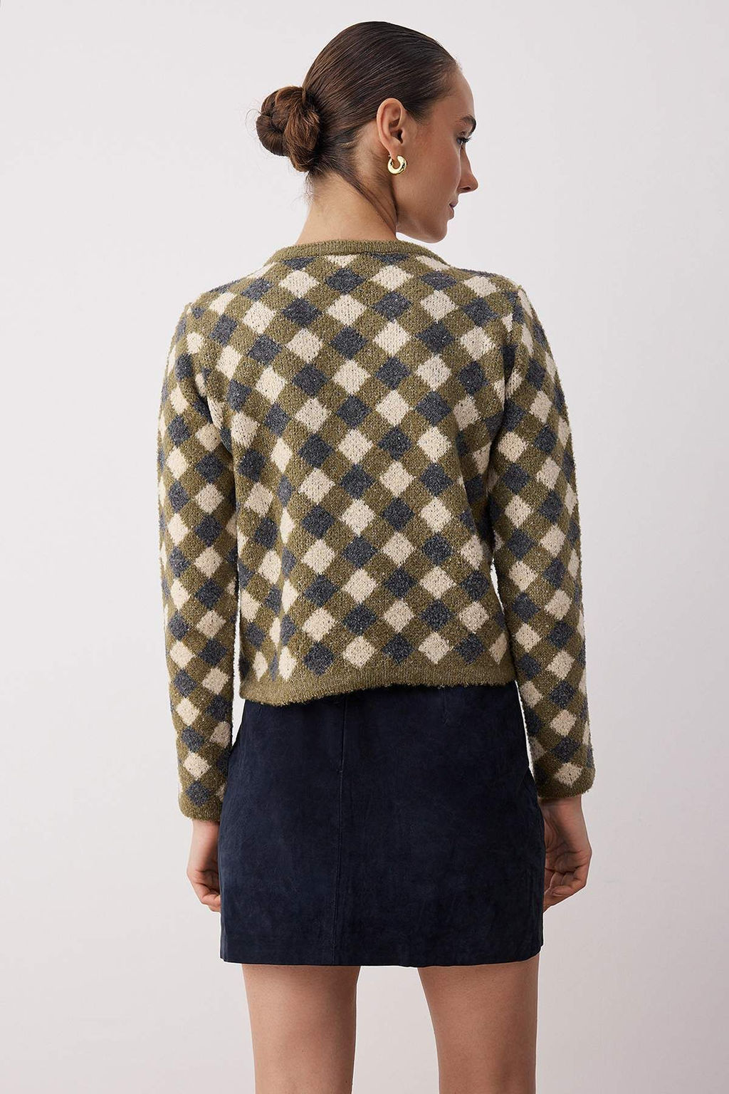 Haki Baklava Desenli Bisiklet Yaka Crop Triko H?rka TWOAW26HI00239 - Trendyolmilla фото 4