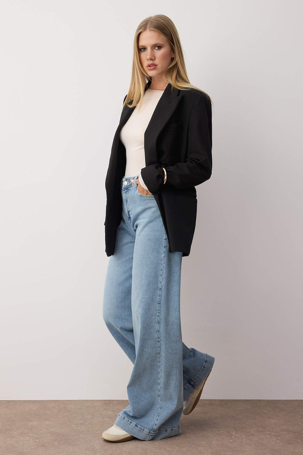 Ac?k Mavi Paca Detayl? Normal Bel Wide Leg Comfort Jeans TWOAW26JE00000 - Trendyolmilla фото 2