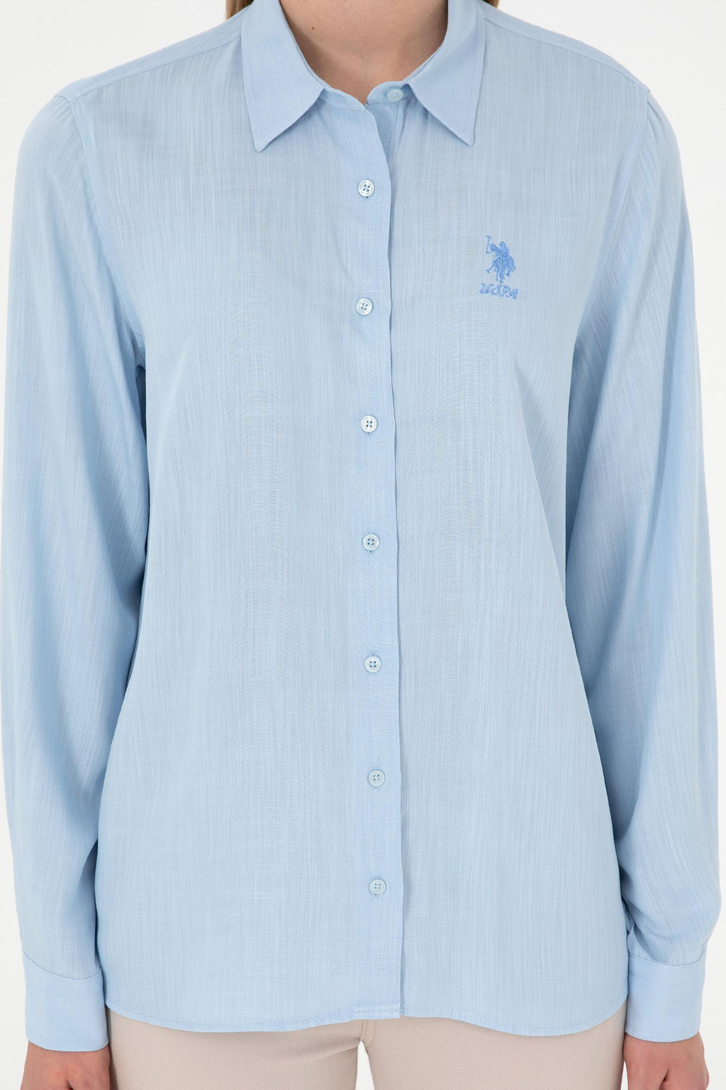 Женская голубая рубашка с длинным рукавом Неожиданная скидка в корзине - U.s. polo assn фото 6