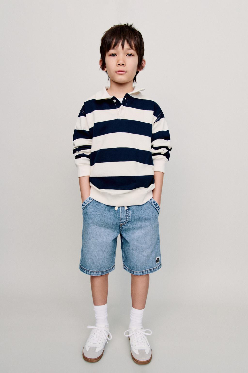 DENIM BERMUDA SHORTS WITH DRAWSTRINGS AND LABEL - Zara фото 7