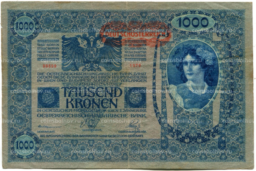 1000 крон 1902 года Австрия надпечатка