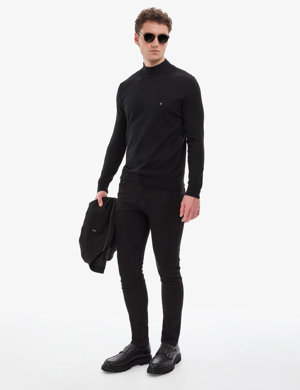 Siyah Slim Fit Yar_m Bal_k__ Yaka Basic Triko Kazak