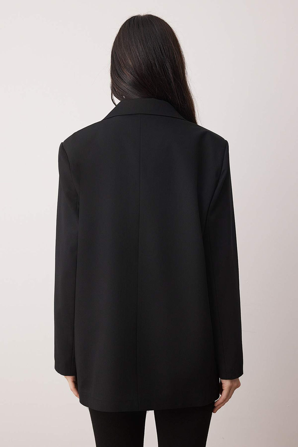 Siyah Kruvaze Kapama Dokuma Oversize Blazer Ceket TWOAW26BC00070 - Trendyolmilla фото 4