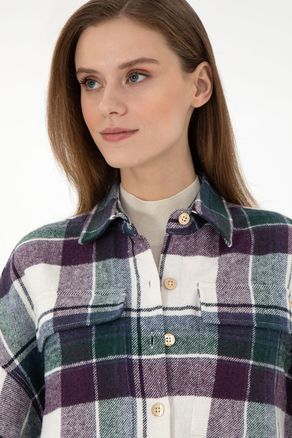 Женская фиолетовая рубашка с длинным рукавом Неожиданная скидка в корзине - U.s. polo assn фото 2