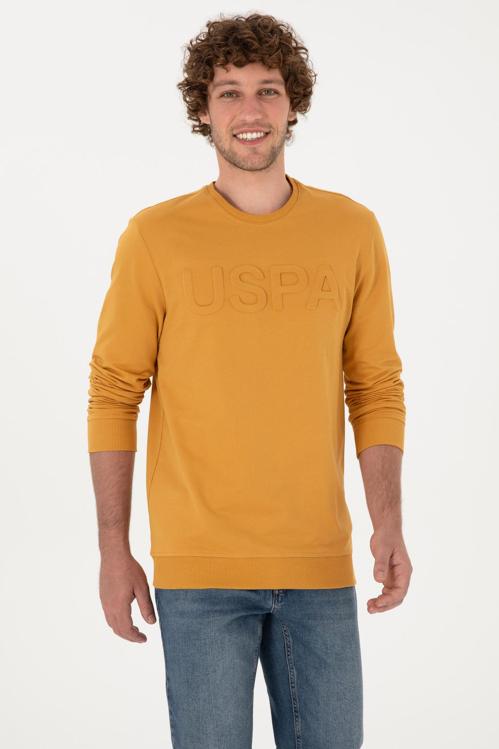 Erkek Hardal Basic Sweatshirt