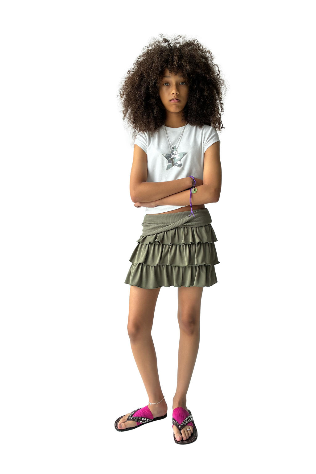 FALDA BERMUDA VOLANTES CINTURA VUELTA / Khaki - Zara фото 10