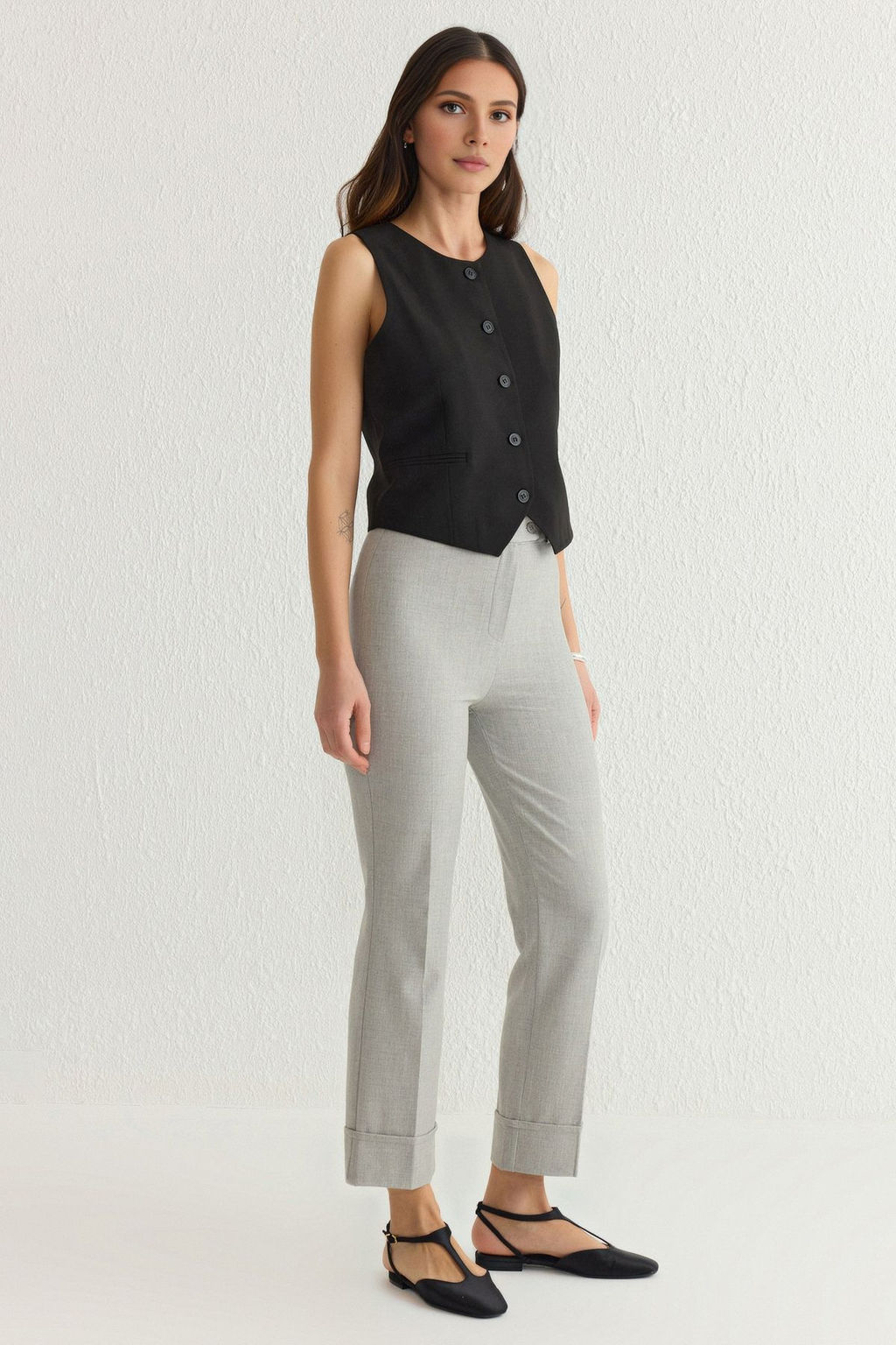TRENDYOLMILLA Gri Poliviskon Slim Fit Havuc Duble Paca Dokuma Pantolon TWOSS25PL00040  фото 3