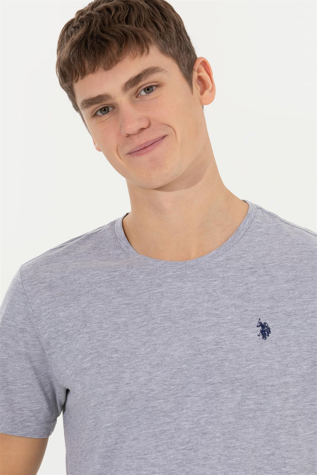 Мужская серая меланжевая базовая футболка с круглым вырезом - U.s. polo assn фото 4