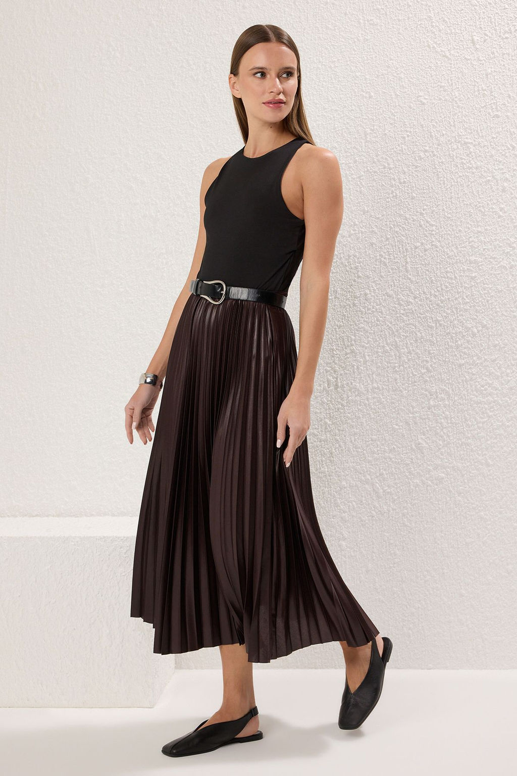 Kahverengi*001 Duz Klos Piliseli Maxi Etek TWOSS24ET00041