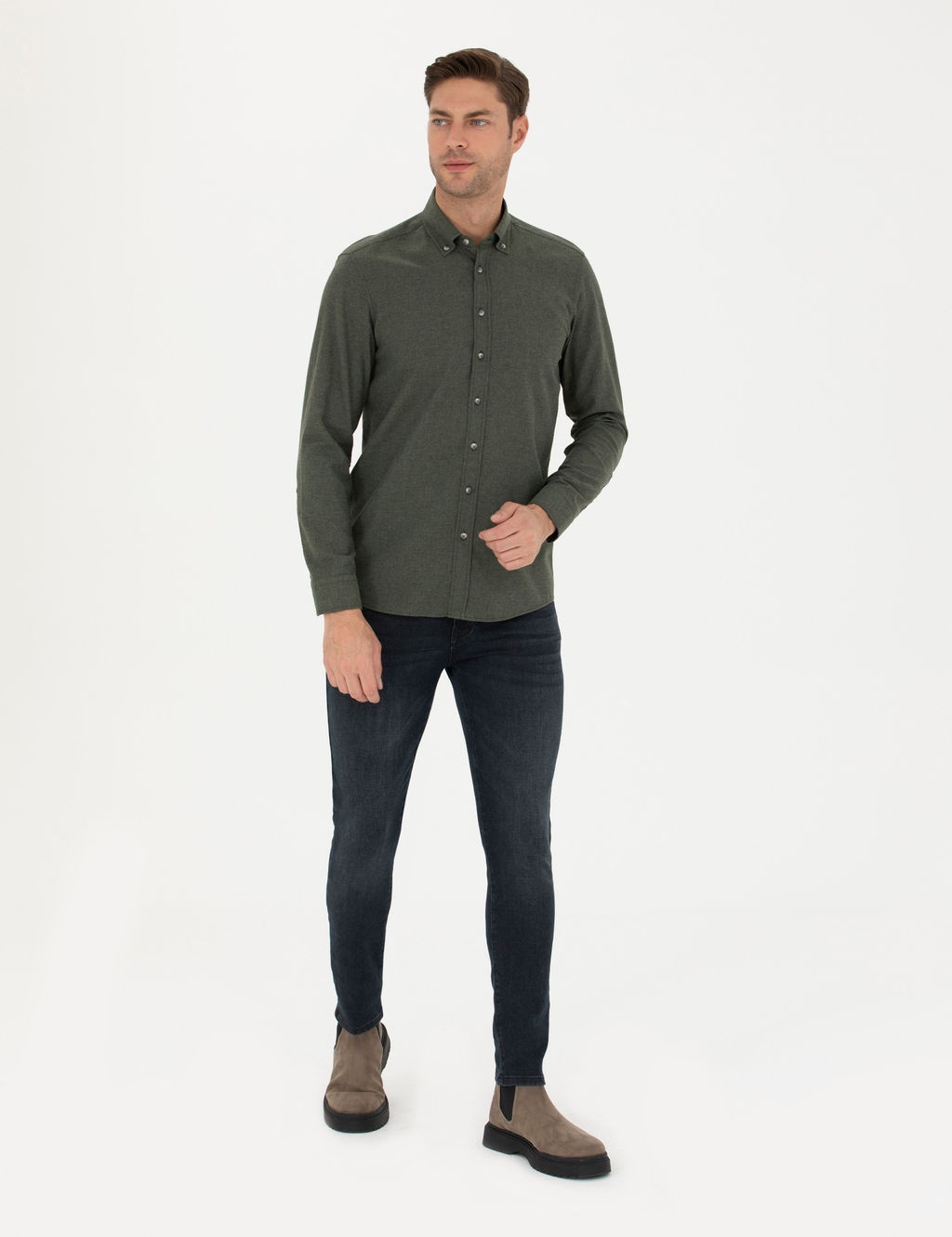 Haki Slim Fit Uzun Kollu G_mlek