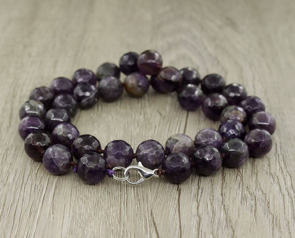 Аметист, круглые граненые бусины 12мм, бусы длиной 50см