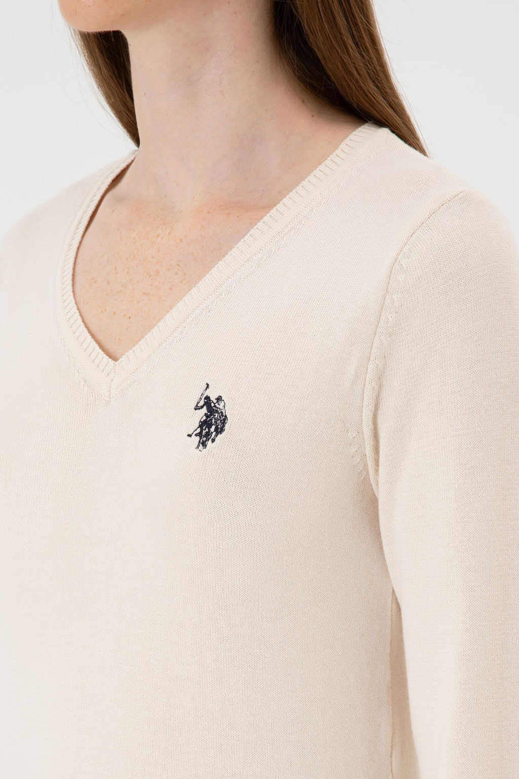 Kad_n Krem Melanj V Yaka Basic Kazak Sepette S_rpriz _ndirim - U.s. polo assn фото 7