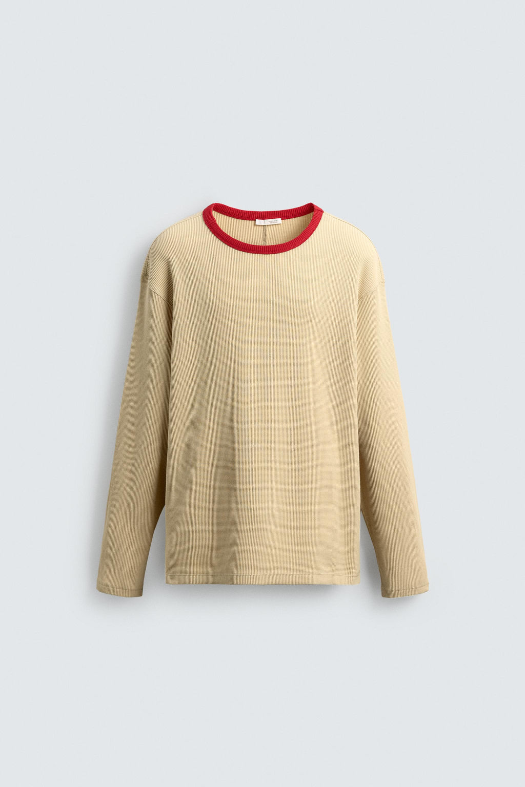 CONTRAST CHECKERED WAFFLE-KNIT T-SHIRT - Zara фото 7