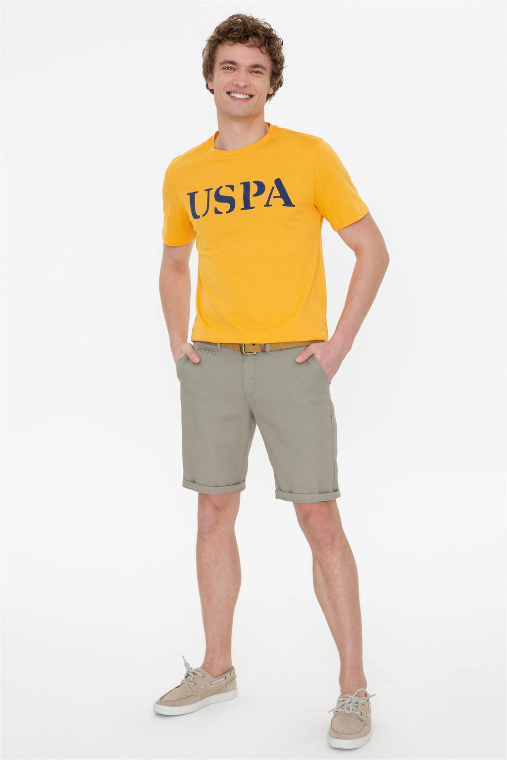 Мужская желтая футболка с круглым вырезом Basic - U.s. polo assn фото 11
