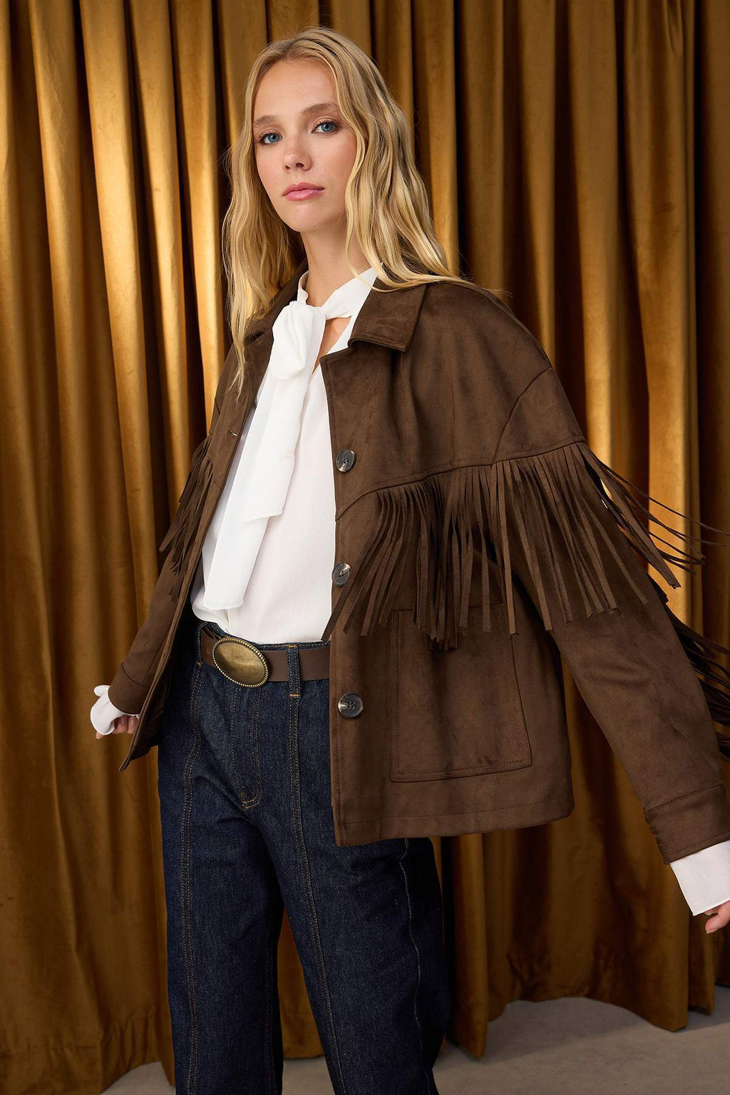 Ozel Koleksiyon Kahverengi Oversize Kal?p Puskul Detayl? Suet Ince Ceket Mont TWOAW26MO00043 - Trendyolmilla фото 2