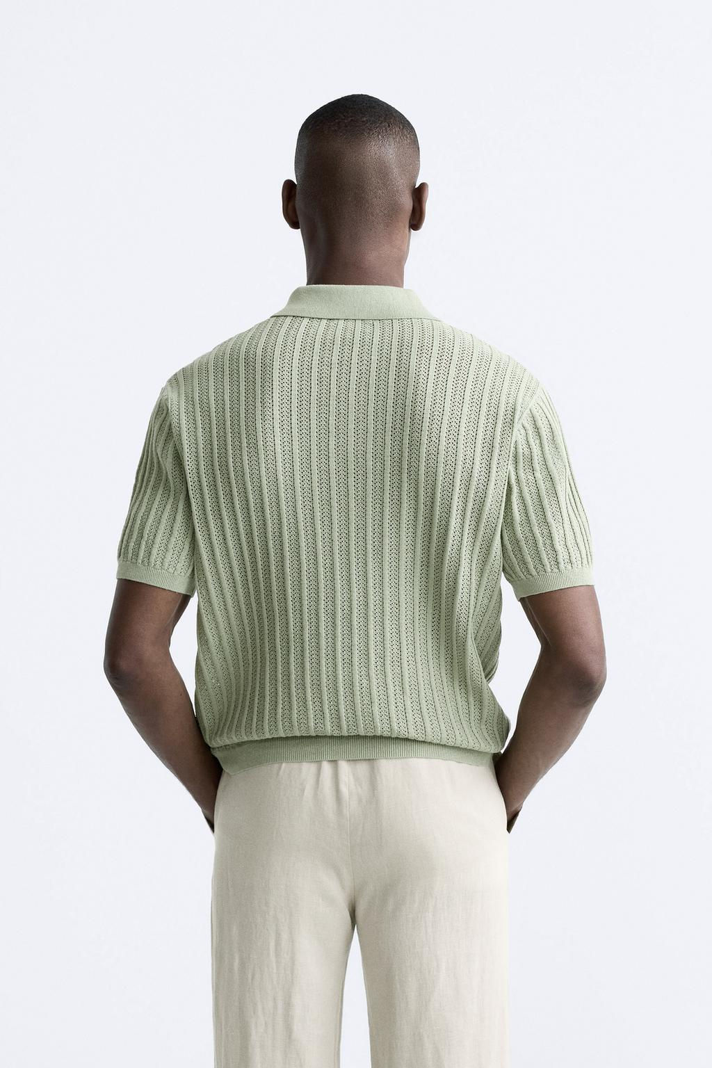 COTTON - LINEN KNIT POLO SHIRT - Zara фото 3