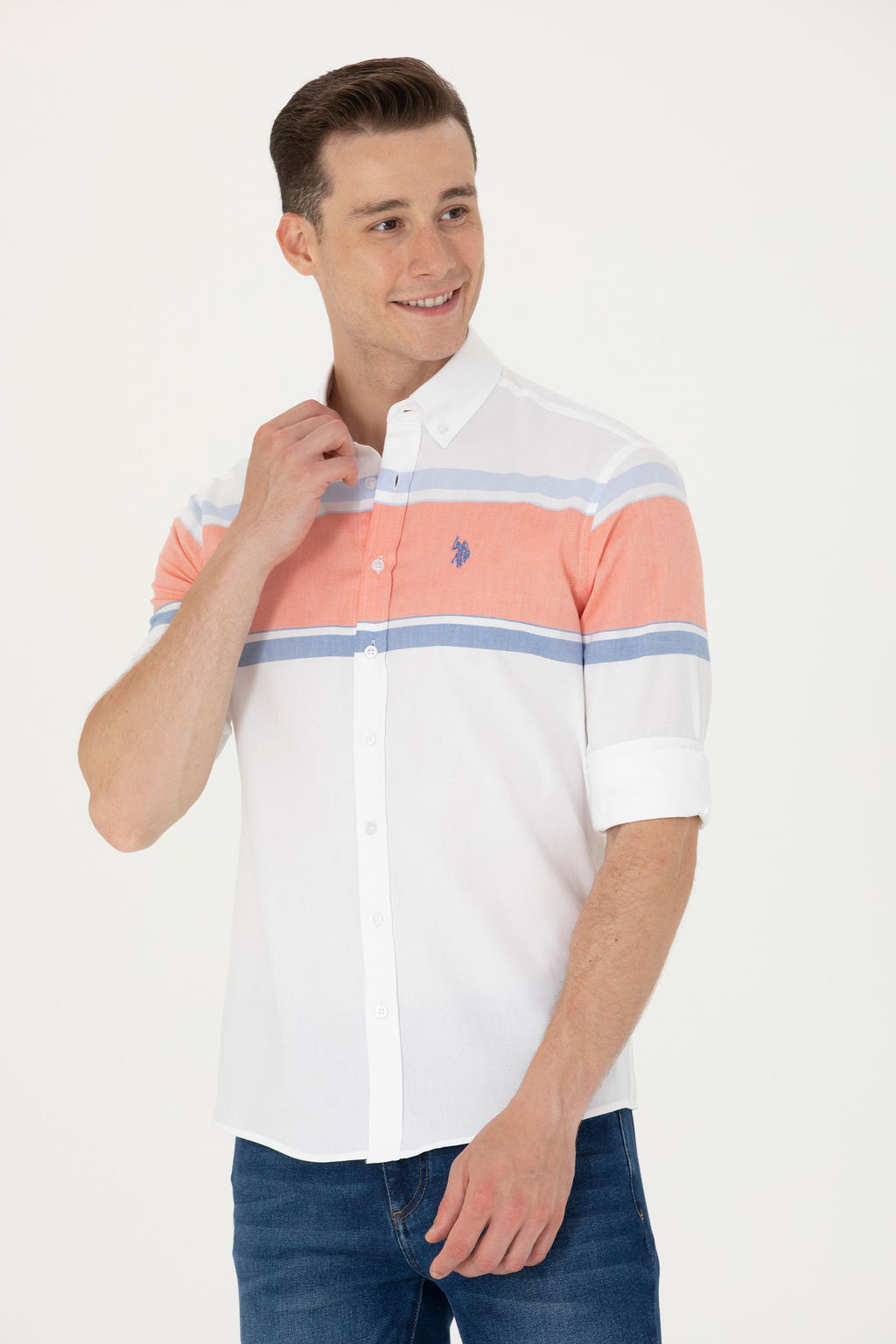 U. S. Polo Assn / Мужская белая рубашка с длинным рукавом - U.s. polo assn фото 8