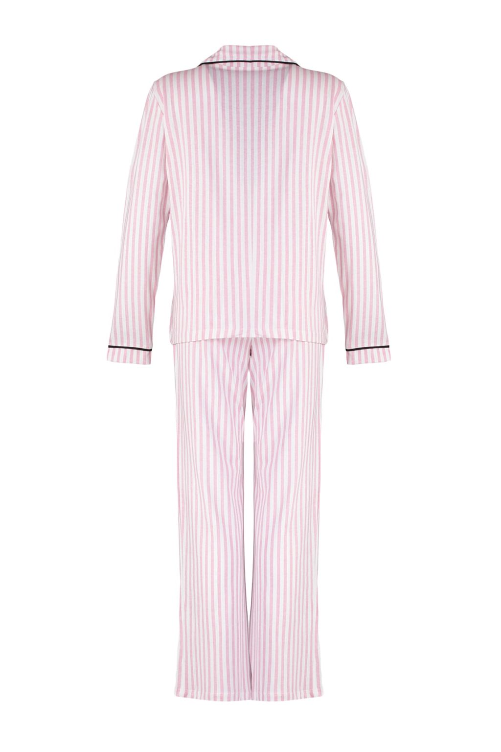 Trendyolmilla Pudra %100 Pamuklu Cizgili Biye Detayl? Orme Pijama Tak?m? THMAW21PT0614  фото 17