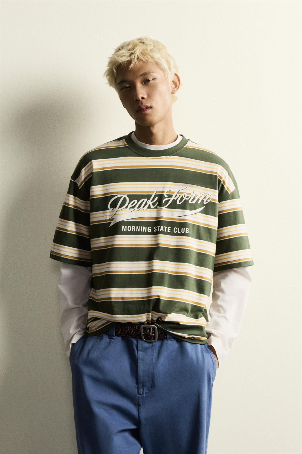 CAMISETA RELAXED FIT RAYAS TEXTO / Raya verde - Zara фото 2