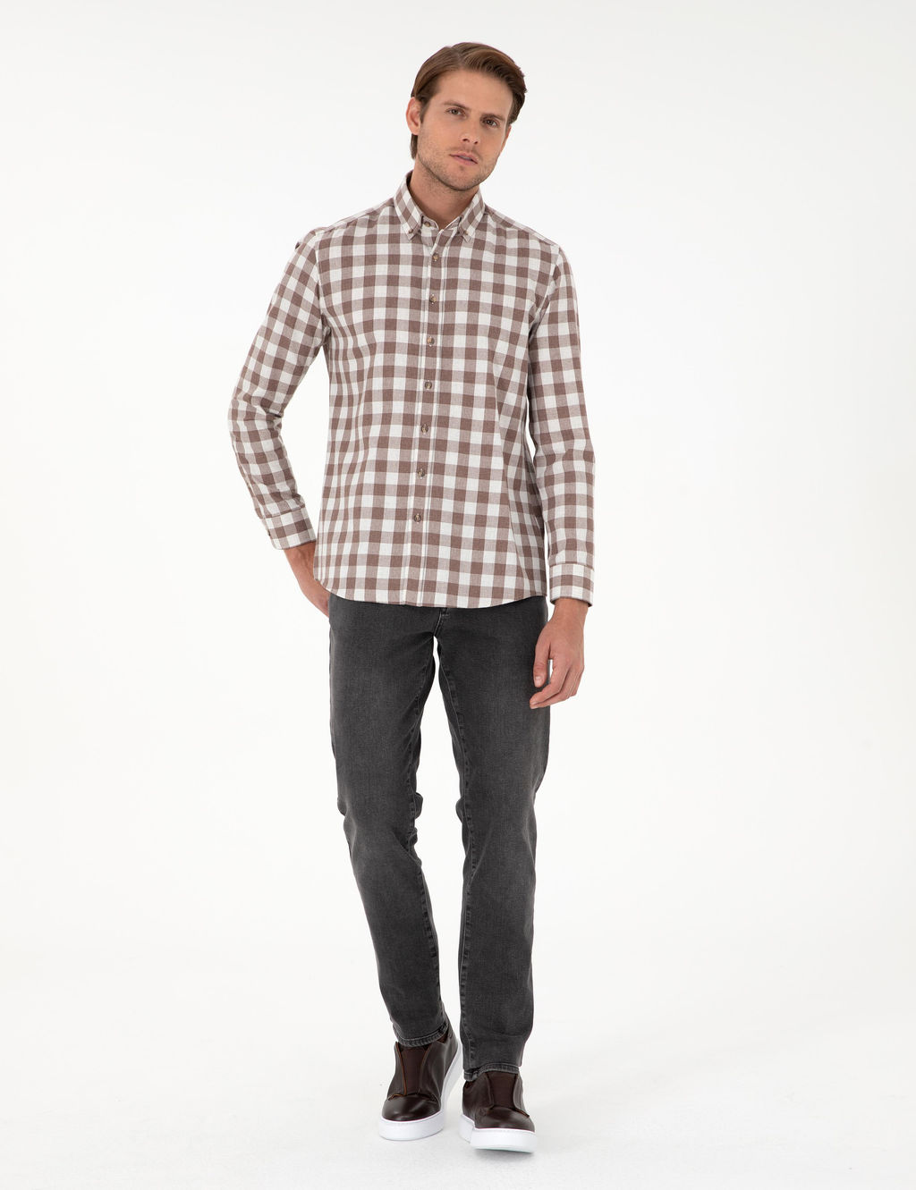 Kahverengi Kareli Regular Fit Uzun Kollu G_mlek - Pierre cardin фото 4