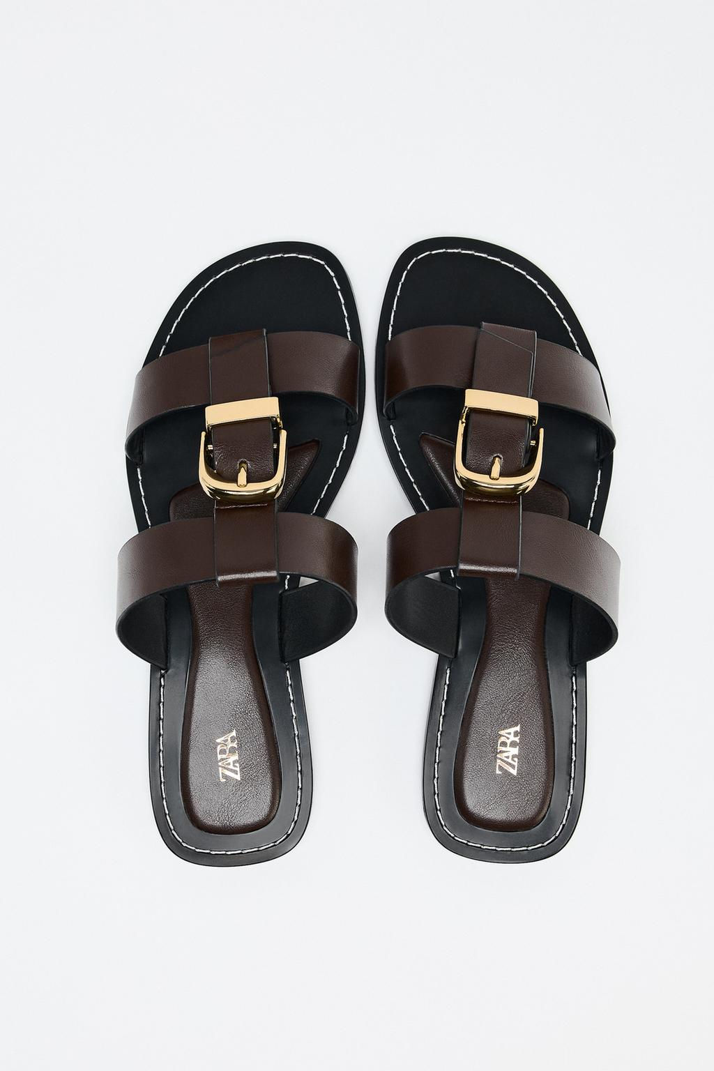 DOUBLE-STRAP FLAT SANDALS WITH BUCKLE - Zara фото 8
