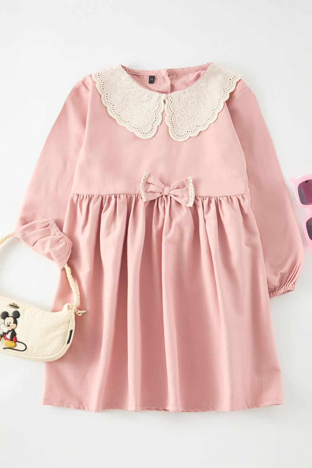 Gul Kurusu Pamuklu K?z Cocuk Midi Boy Bebe Yaka Dokuma Elbise TKDAW25EL00029 - Trendyolmilla фото 4