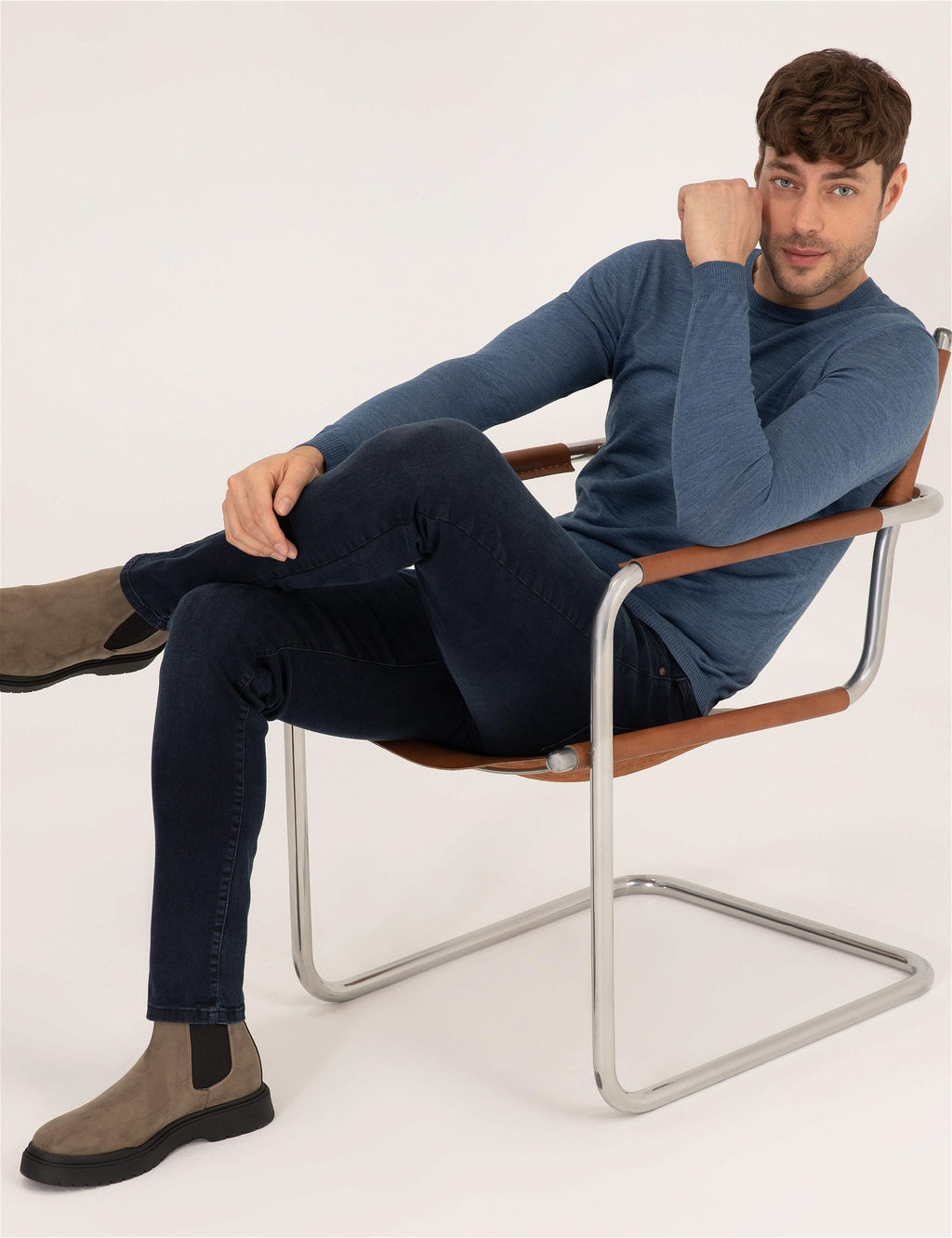 Mavi Slim Fit Bisiklet Yaka Y_n Kar___ml_ Basic Triko Kazak