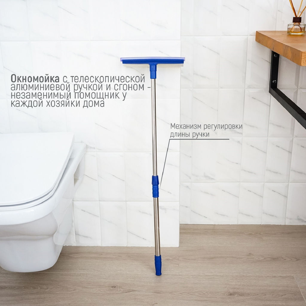 Окномойка с поролон. насадкой, стальная телекопич.ручка, сгон силикон 20*7,5*48(77) см, арт. 1860192 - Полимербыт фото 6