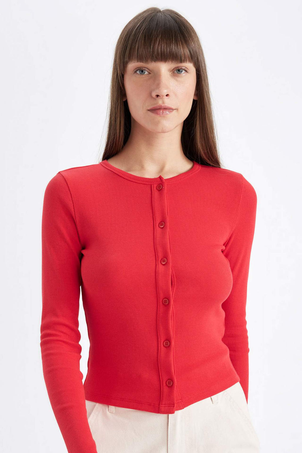 Slim Fit Dar Kesim Basic Duz Bisiklet Yaka Dugmeli Fitilli Kaskorse H?rka - Defacto фото 2