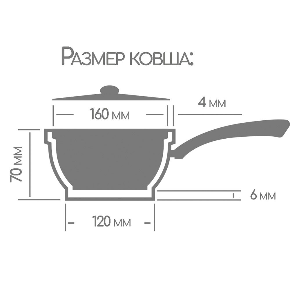 Ковш с тефлоновым покрытием 1,0л, д16см Гранит, h7см, s0,4см, ручка из термостойкого пластика (Россия) - Домашняя мода фото 5