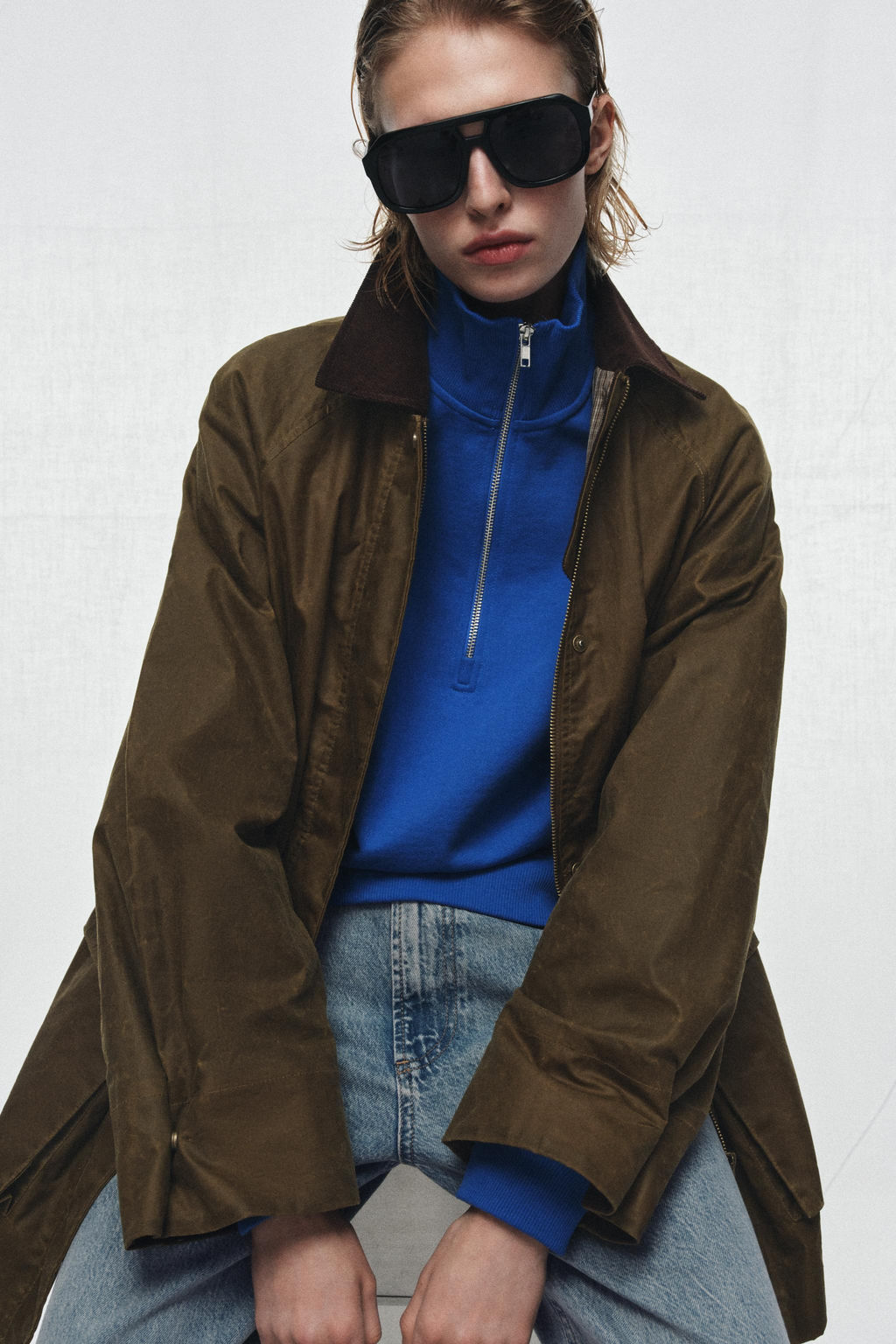 ZW COLLECTION WAXED JACKET WITH CORDUROY COLLAR - Zara фото 8