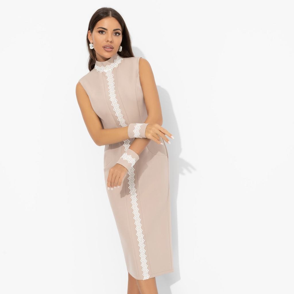 Платье комбинированное с кружевом, Поцелуй удачи (biege, с манжетами) - Charutti фото 2