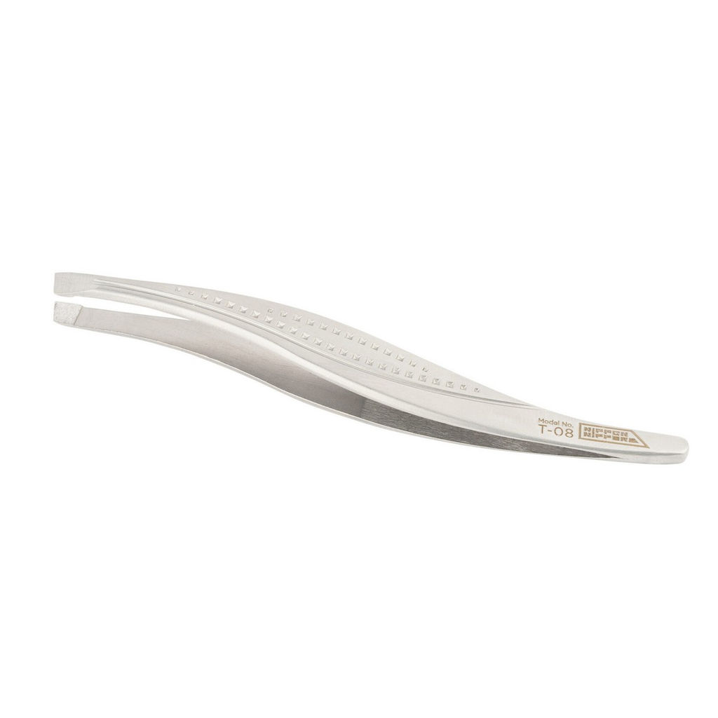 Nippon Nippers Пинцет для бровей / T-08, скошенный, узкий хват, 95 мм