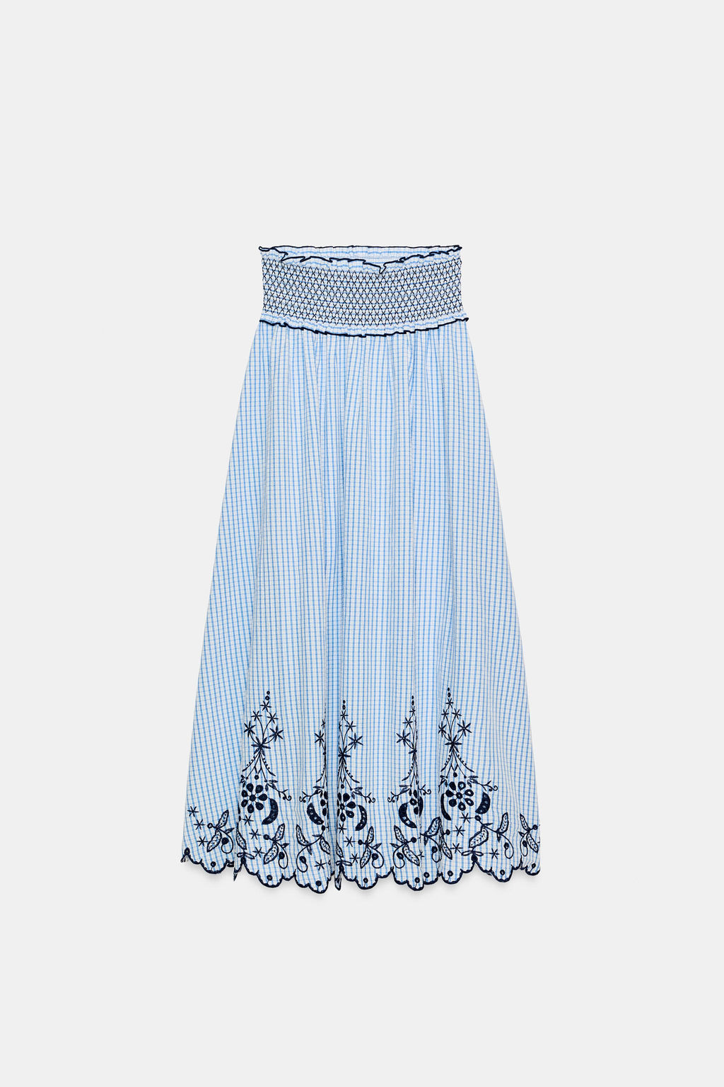 FALDA MIDI CUADROS BORDADOS / Azul / Blanco - Zara фото 5