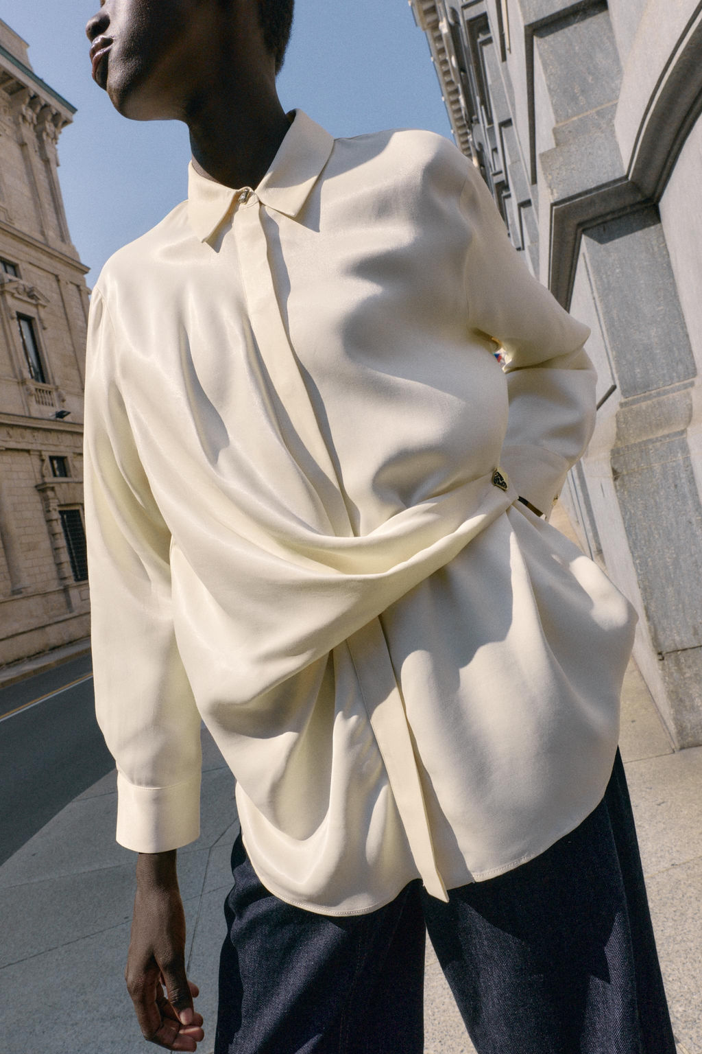 SATIN SHIRT WITH CROSSOVER DETAIL - Zara фото 3