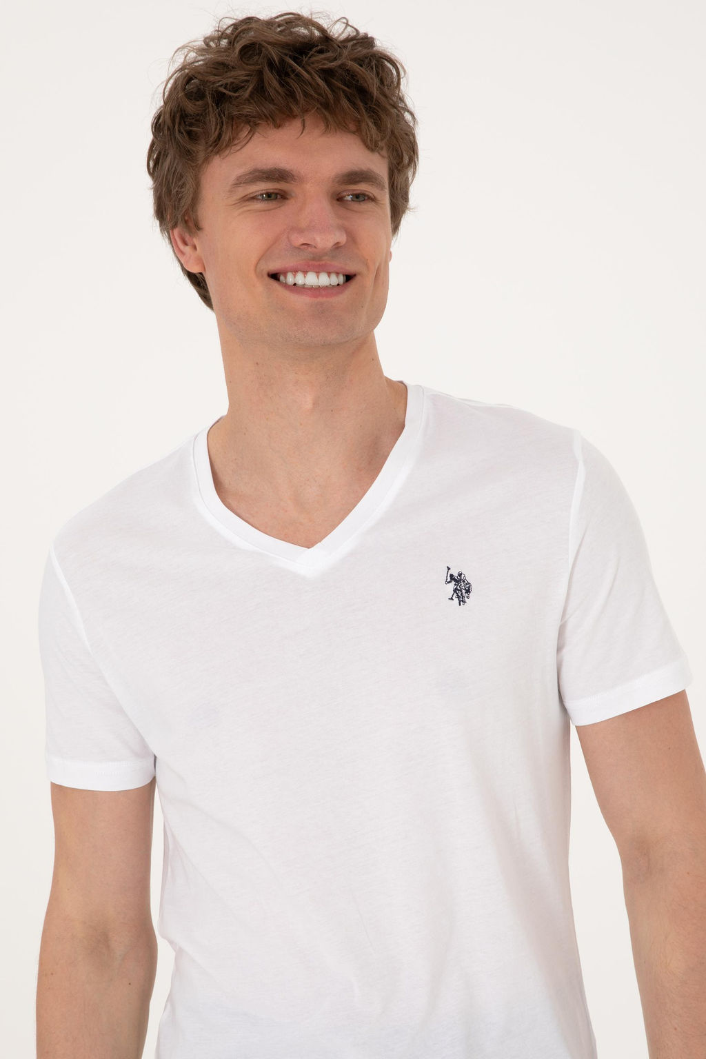 Erkek Slim Fit V Yaka Beyaz Basic Ti__rt Sepette S_rpriz _ndirim - U.s. polo assn фото 9