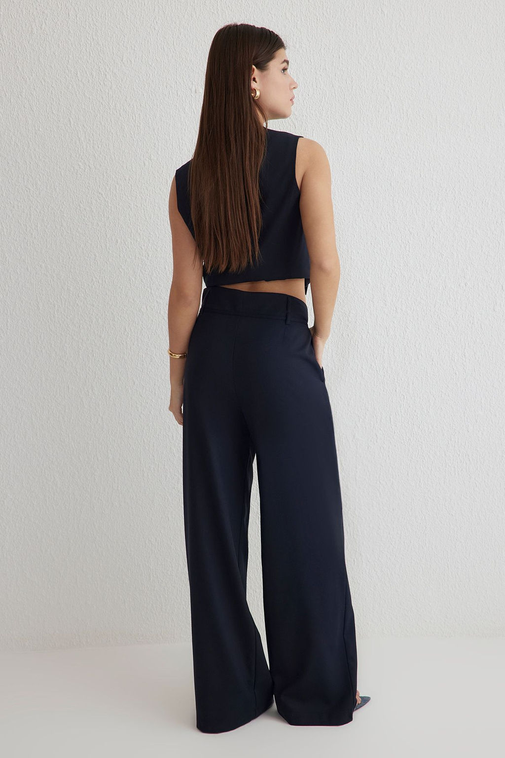 TRENDYOLMILLA Bej Kemerli Wide Leg/Genis Paca Dokuma Pantolon Pantolon TWOSS25PL00031 фото 5